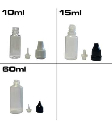 Mini plastic flesje 10ml, 15ml of 60ml