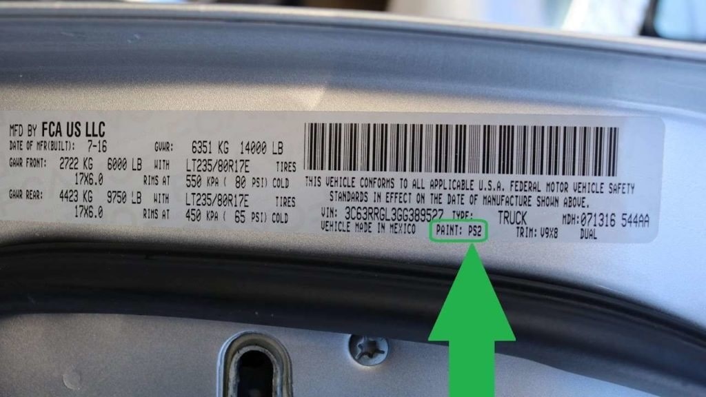 dodge kleurcode auto